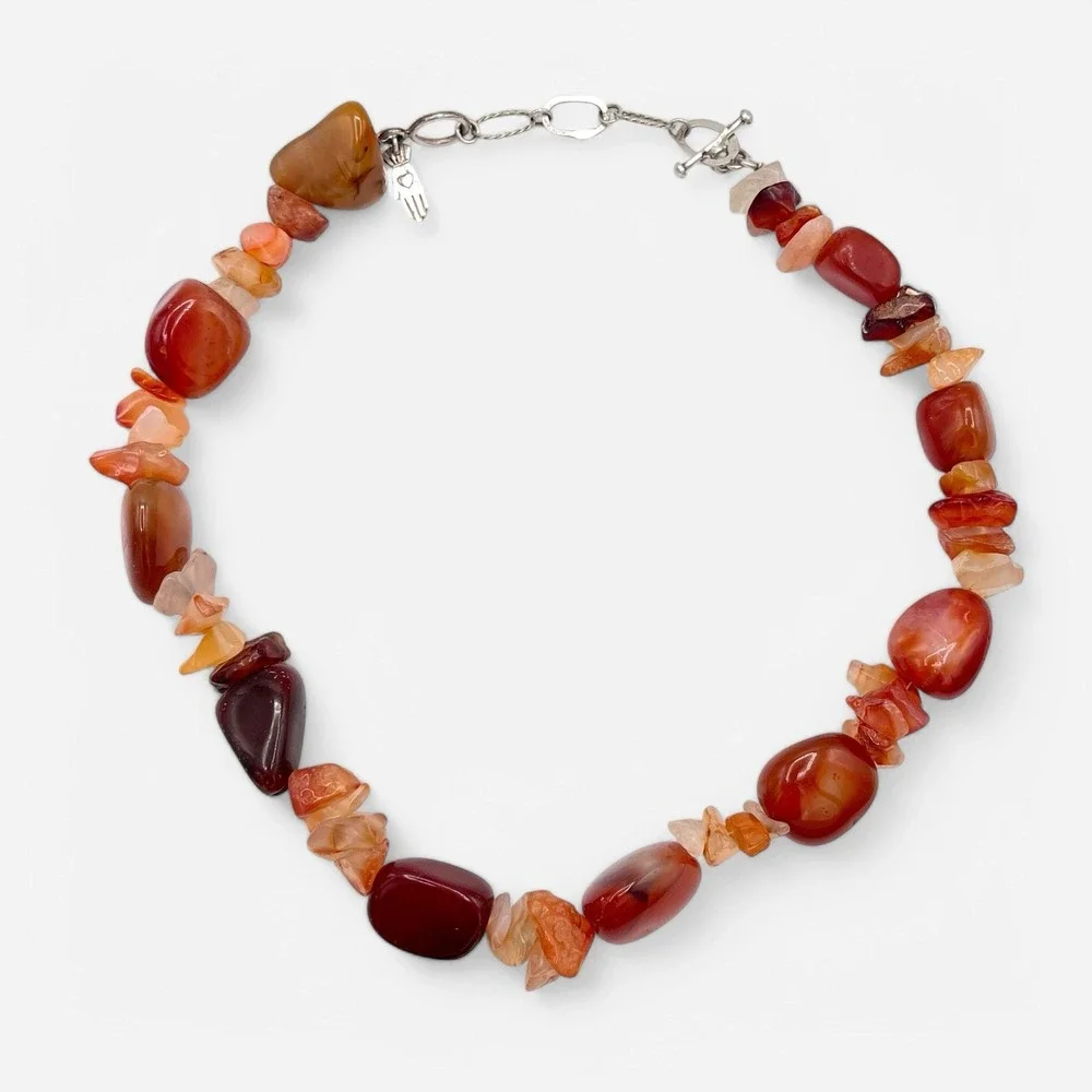 Vintage Orange Carnelian Necklace‎ Sterling Silver Milagros Hand Handpicked